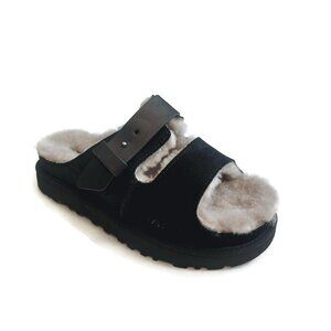 UGG Greenport Womens Size 7 Strap Slide Suede Slipper Sheepskin Black 1167611